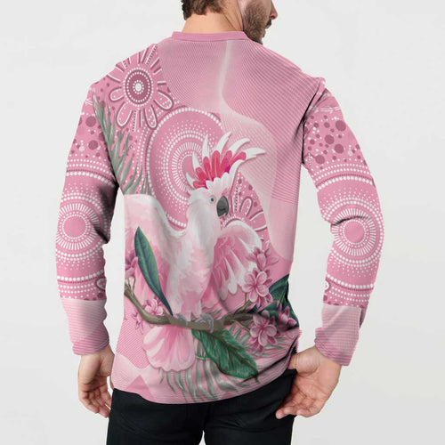 Pink Cockatoo Australia Button Sweatshirt Aussie Cacatua Leadbeateri - Aboriginal Art