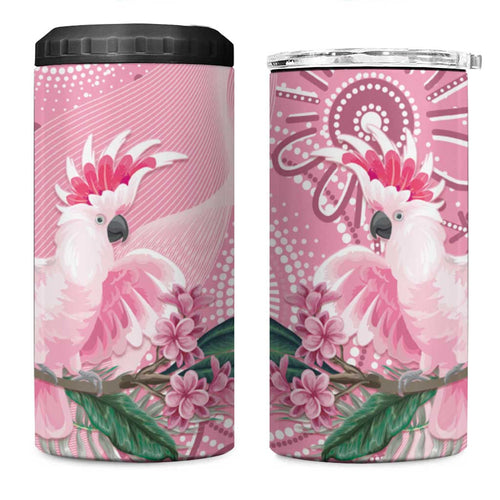 Pink Cockatoo Australia 4 in 1 Can Cooler Tumbler Aussie Cacatua Leadbeateri - Aboriginal Art