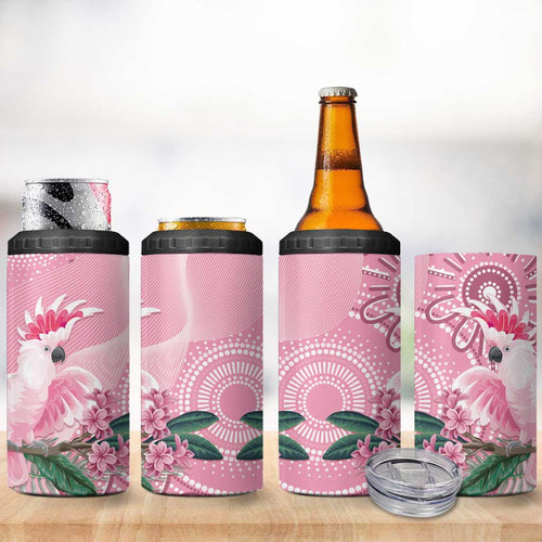 Pink Cockatoo Australia 4 in 1 Can Cooler Tumbler Aussie Cacatua Leadbeateri - Aboriginal Art