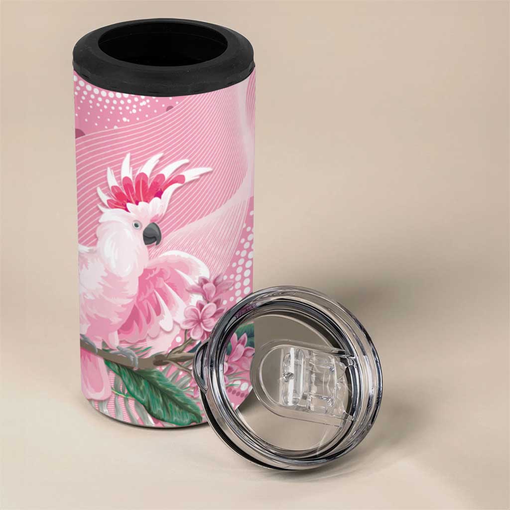 Pink Cockatoo Australia 4 in 1 Can Cooler Tumbler Aussie Cacatua Leadbeateri - Aboriginal Art