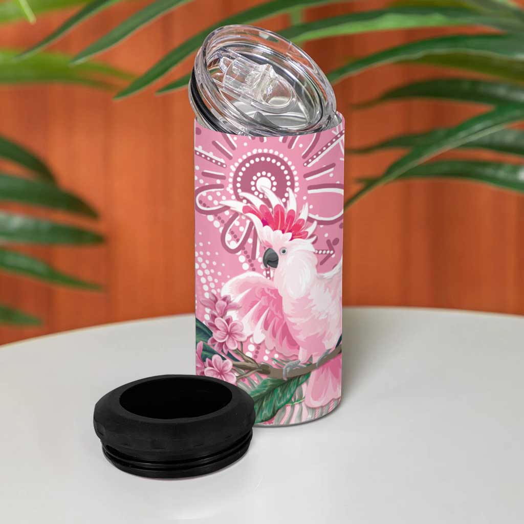 Pink Cockatoo Australia 4 in 1 Can Cooler Tumbler Aussie Cacatua Leadbeateri - Aboriginal Art
