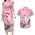 Pink Cockatoo Australia Couples Matching Long Sleeve Bodycon Dress and Hawaiian Shirt Aussie Cacatua Leadbeateri - Aboriginal Art