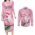 Pink Cockatoo Australia Couples Matching Long Sleeve Bodycon Dress and Long Sleeve Button Shirt Aussie Cacatua Leadbeateri - Aboriginal Art