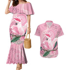 Pink Cockatoo Australia Couples Matching Mermaid Dress and Hawaiian Shirt Aussie Cacatua Leadbeateri - Aboriginal Art