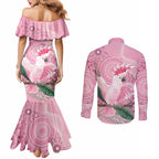 Pink Cockatoo Australia Couples Matching Mermaid Dress and Long Sleeve Button Shirt Aussie Cacatua Leadbeateri - Aboriginal Art