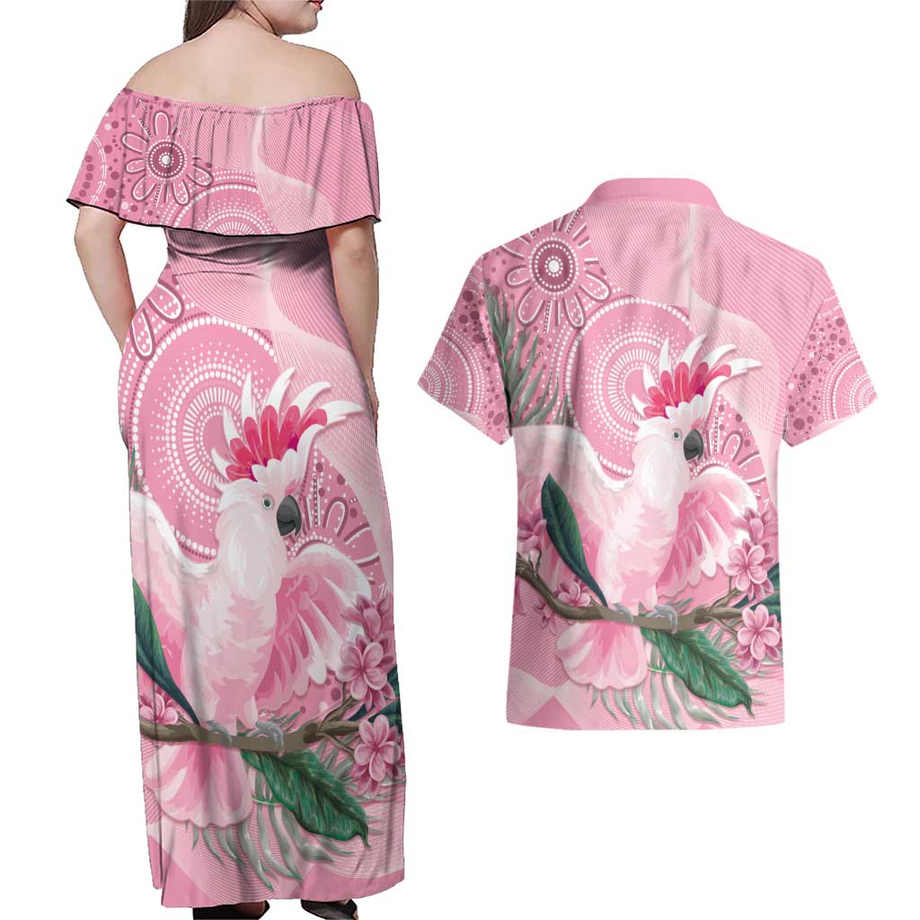 Pink Cockatoo Australia Couples Matching Off Shoulder Maxi Dress and Hawaiian Shirt Aussie Cacatua Leadbeateri - Aboriginal Art