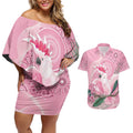 Pink Cockatoo Australia Couples Matching Off Shoulder Short Dress and Hawaiian Shirt Aussie Cacatua Leadbeateri - Aboriginal Art
