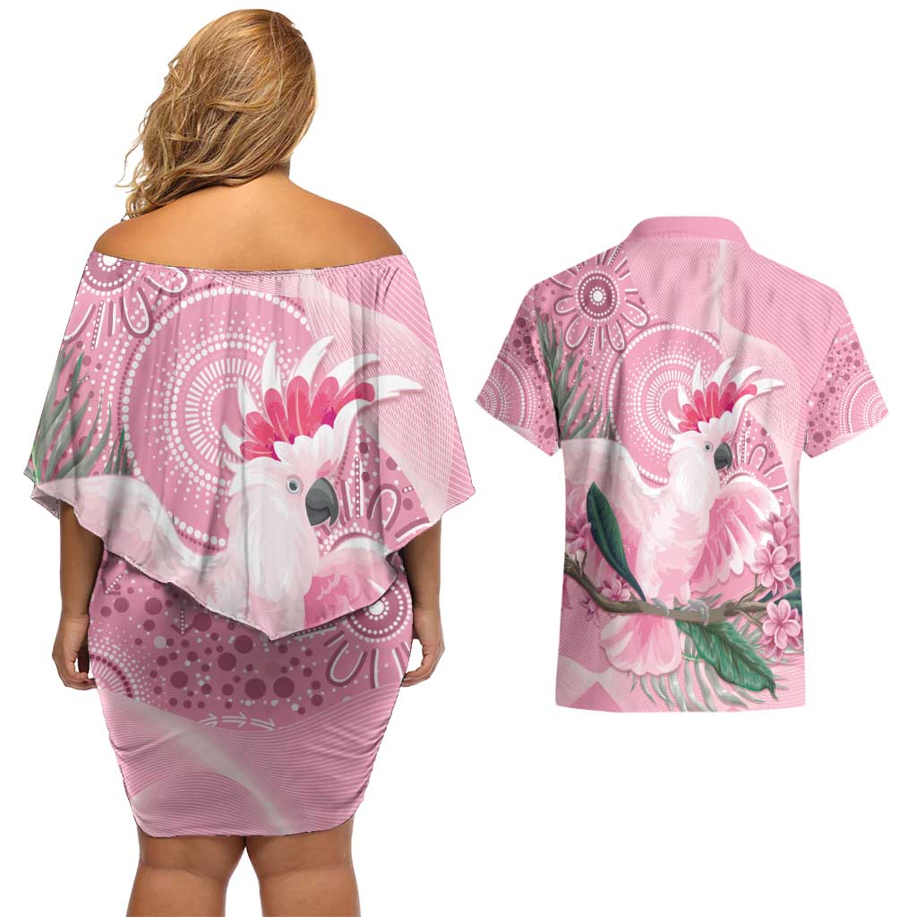 Pink Cockatoo Australia Couples Matching Off Shoulder Short Dress and Hawaiian Shirt Aussie Cacatua Leadbeateri - Aboriginal Art