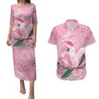 Pink Cockatoo Australia Couples Matching Puletasi and Hawaiian Shirt Aussie Cacatua Leadbeateri - Aboriginal Art