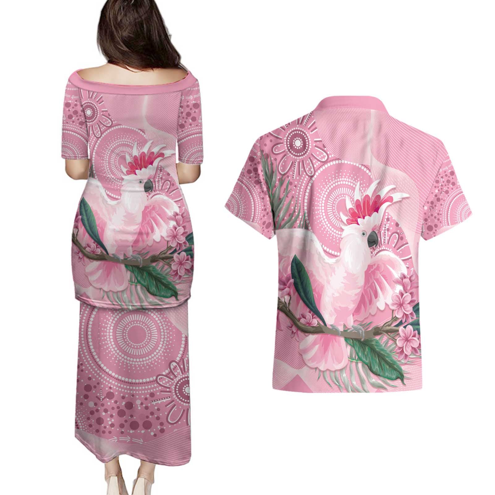Pink Cockatoo Australia Couples Matching Puletasi and Hawaiian Shirt Aussie Cacatua Leadbeateri - Aboriginal Art
