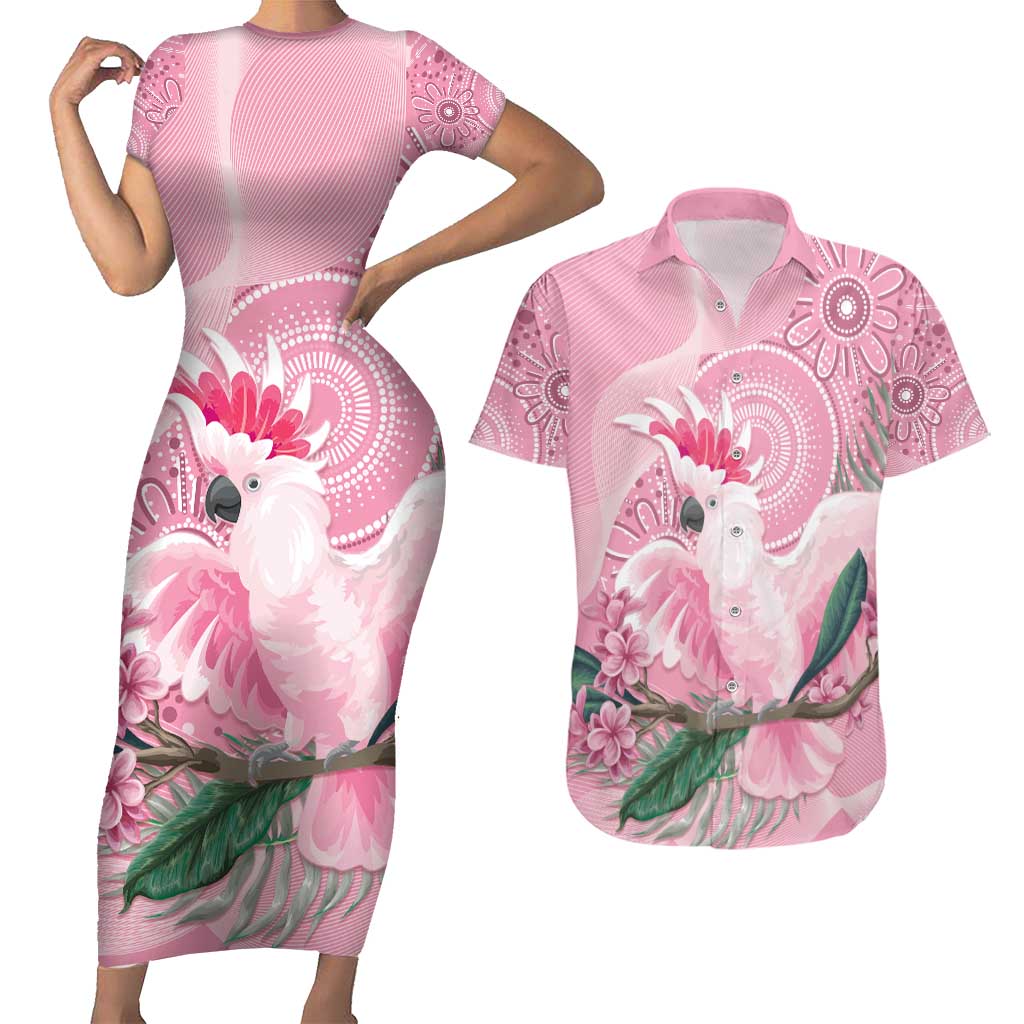 Pink Cockatoo Australia Couples Matching Short Sleeve Bodycon Dress and Hawaiian Shirt Aussie Cacatua Leadbeateri - Aboriginal Art