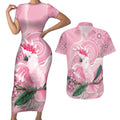 Pink Cockatoo Australia Couples Matching Short Sleeve Bodycon Dress and Hawaiian Shirt Aussie Cacatua Leadbeateri - Aboriginal Art