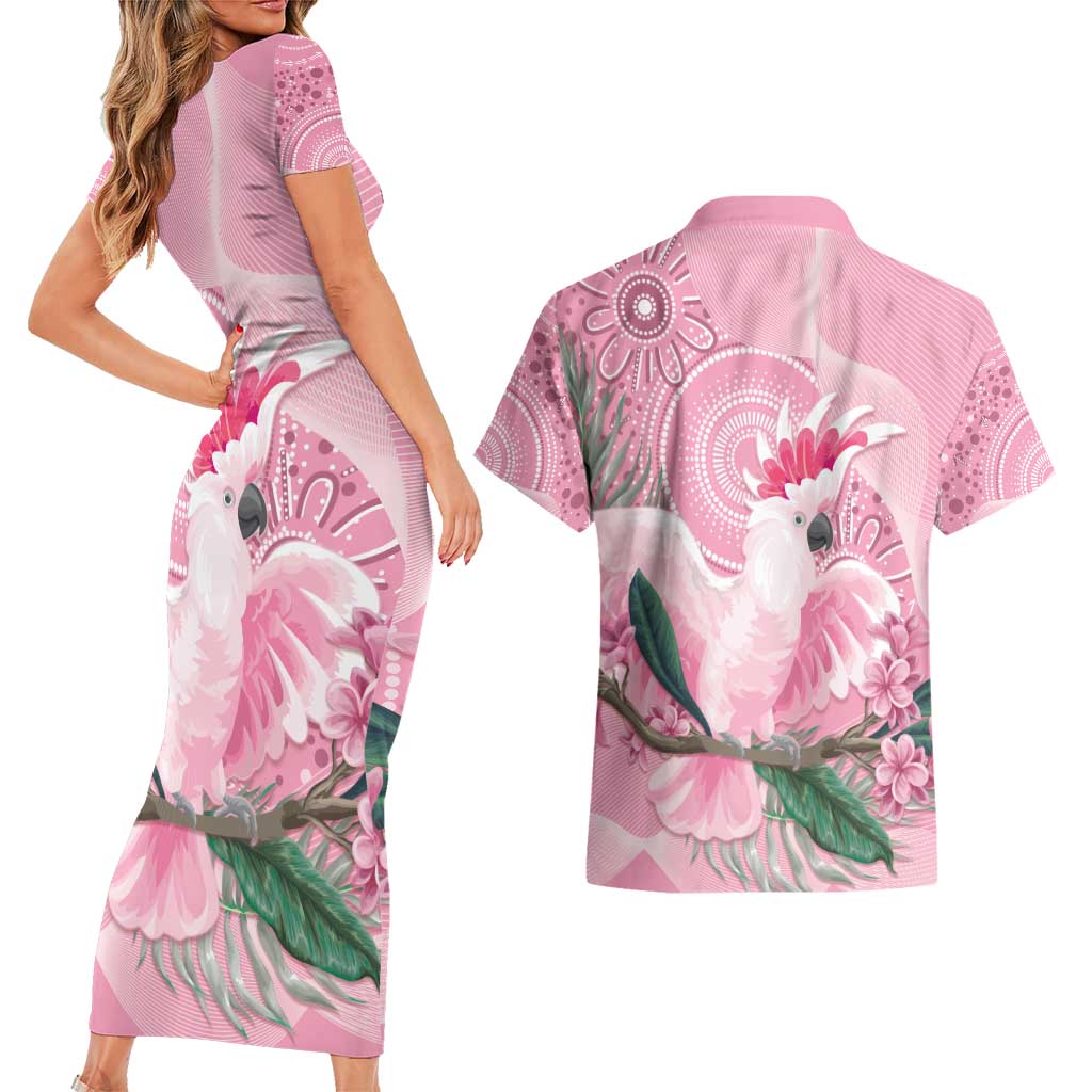 Pink Cockatoo Australia Couples Matching Short Sleeve Bodycon Dress and Hawaiian Shirt Aussie Cacatua Leadbeateri - Aboriginal Art