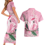 Pink Cockatoo Australia Couples Matching Short Sleeve Bodycon Dress and Hawaiian Shirt Aussie Cacatua Leadbeateri - Aboriginal Art
