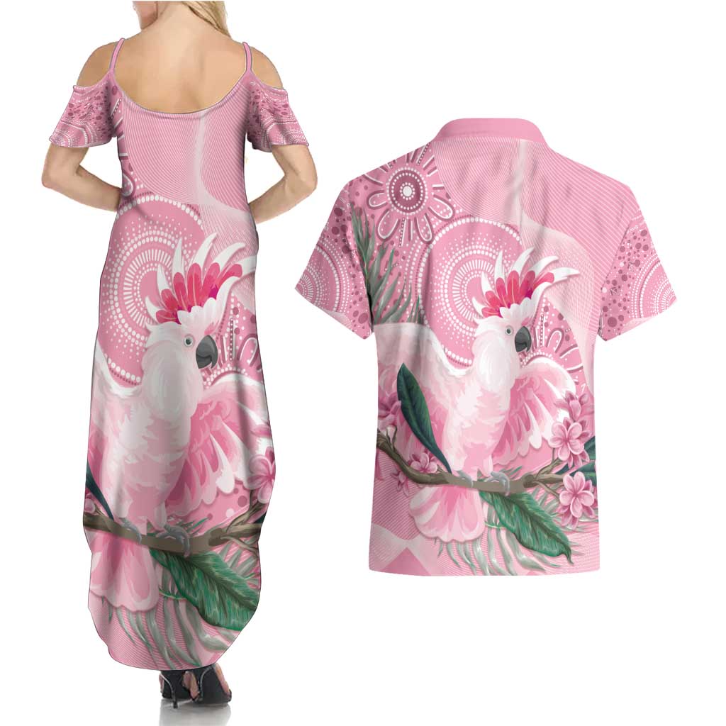 Pink Cockatoo Australia Couples Matching Summer Maxi Dress and Hawaiian Shirt Aussie Cacatua Leadbeateri - Aboriginal Art