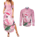 Pink Cockatoo Australia Couples Matching Summer Maxi Dress and Long Sleeve Button Shirt Aussie Cacatua Leadbeateri - Aboriginal Art