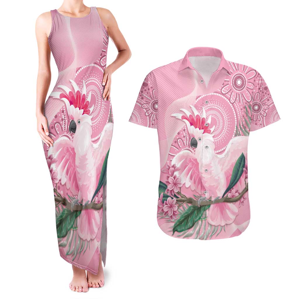 Pink Cockatoo Australia Couples Matching Tank Maxi Dress and Hawaiian Shirt Aussie Cacatua Leadbeateri - Aboriginal Art
