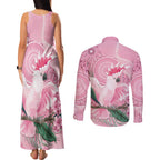 Pink Cockatoo Australia Couples Matching Tank Maxi Dress and Long Sleeve Button Shirt Aussie Cacatua Leadbeateri - Aboriginal Art