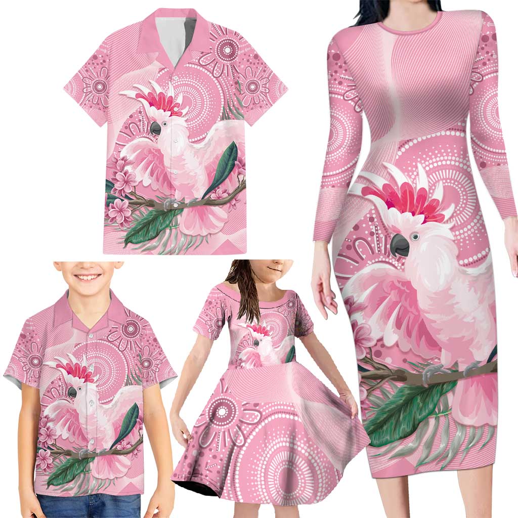 Pink Cockatoo Australia Family Matching Long Sleeve Bodycon Dress and Hawaiian Shirt Aussie Cacatua Leadbeateri - Aboriginal Art