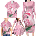 Pink Cockatoo Australia Family Matching Long Sleeve Bodycon Dress and Hawaiian Shirt Aussie Cacatua Leadbeateri - Aboriginal Art