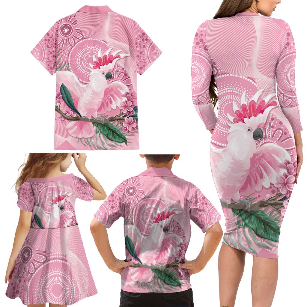 Pink Cockatoo Australia Family Matching Long Sleeve Bodycon Dress and Hawaiian Shirt Aussie Cacatua Leadbeateri - Aboriginal Art