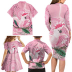 Pink Cockatoo Australia Family Matching Long Sleeve Bodycon Dress and Hawaiian Shirt Aussie Cacatua Leadbeateri - Aboriginal Art
