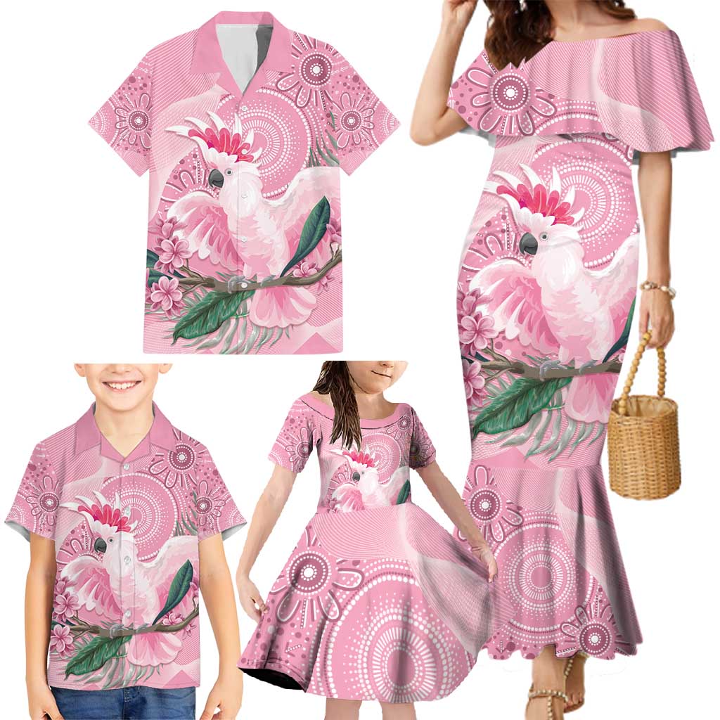 Pink Cockatoo Australia Family Matching Mermaid Dress and Hawaiian Shirt Aussie Cacatua Leadbeateri - Aboriginal Art