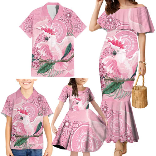 Pink Cockatoo Australia Family Matching Mermaid Dress and Hawaiian Shirt Aussie Cacatua Leadbeateri - Aboriginal Art