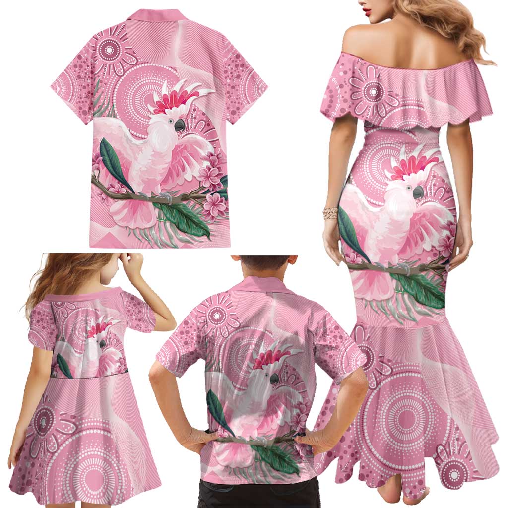 Pink Cockatoo Australia Family Matching Mermaid Dress and Hawaiian Shirt Aussie Cacatua Leadbeateri - Aboriginal Art