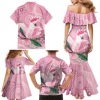 Pink Cockatoo Australia Family Matching Mermaid Dress and Hawaiian Shirt Aussie Cacatua Leadbeateri - Aboriginal Art