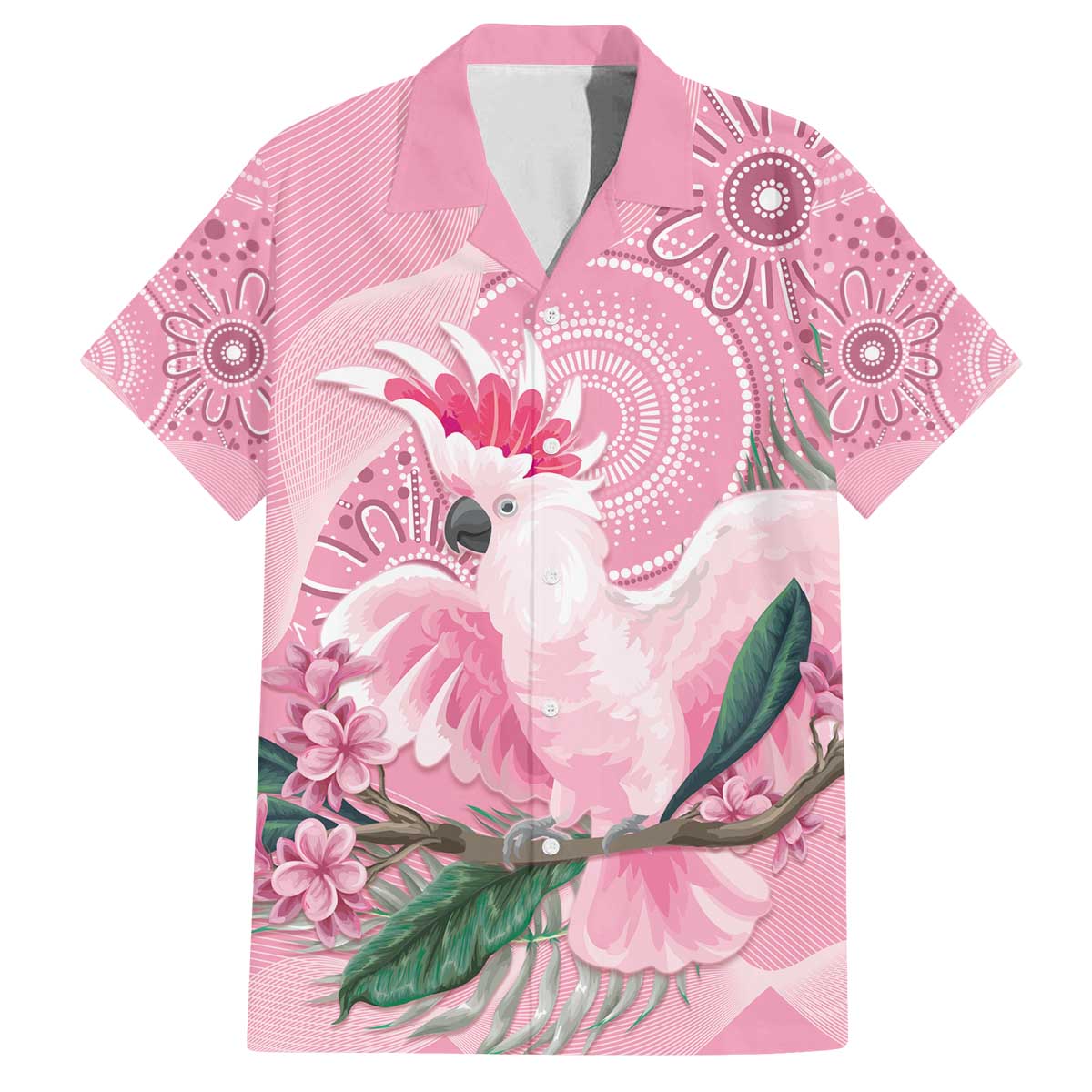 Pink Cockatoo Australia Family Matching Off The Shoulder Long Sleeve Dress and Hawaiian Shirt Aussie Cacatua Leadbeateri - Aboriginal Art