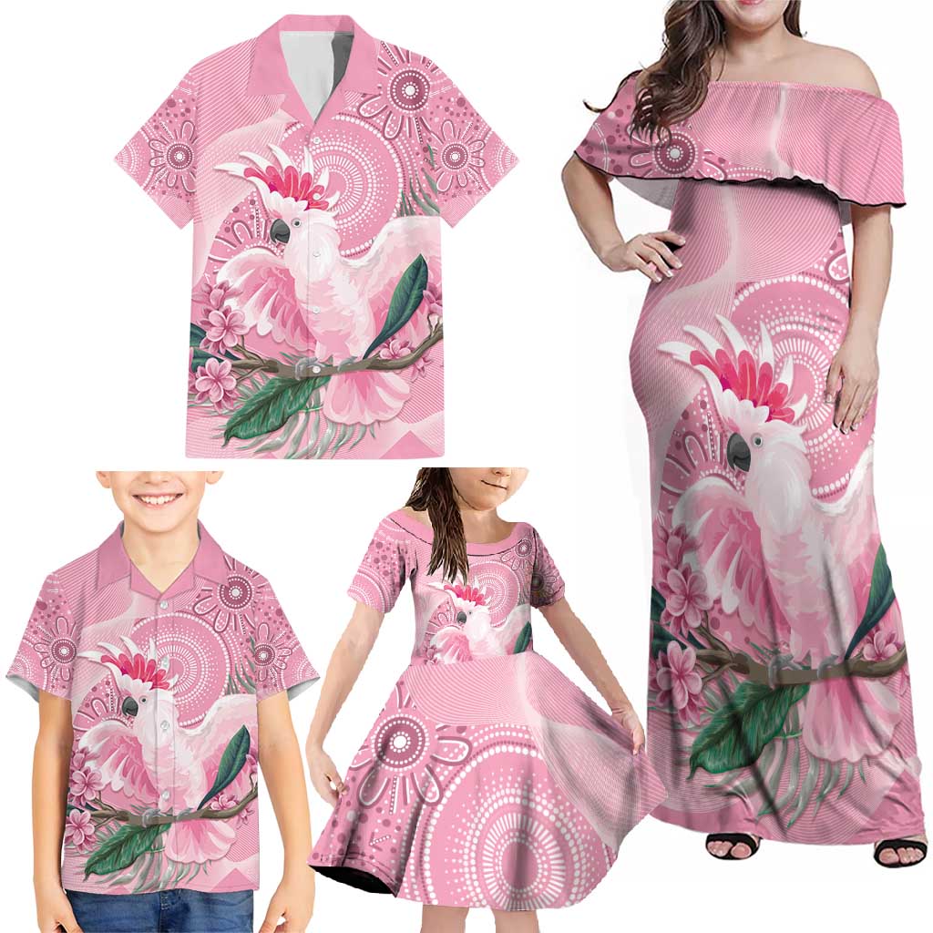 Pink Cockatoo Australia Family Matching Off Shoulder Maxi Dress and Hawaiian Shirt Aussie Cacatua Leadbeateri - Aboriginal Art