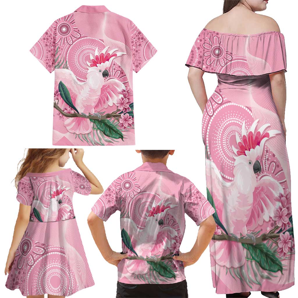 Pink Cockatoo Australia Family Matching Off Shoulder Maxi Dress and Hawaiian Shirt Aussie Cacatua Leadbeateri - Aboriginal Art