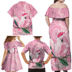 Pink Cockatoo Australia Family Matching Off Shoulder Maxi Dress and Hawaiian Shirt Aussie Cacatua Leadbeateri - Aboriginal Art