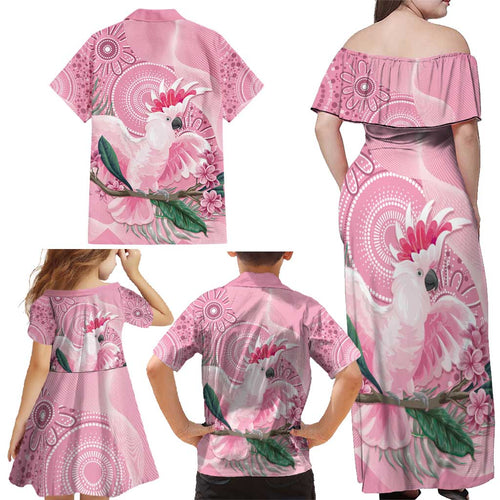 Pink Cockatoo Australia Family Matching Off Shoulder Maxi Dress and Hawaiian Shirt Aussie Cacatua Leadbeateri - Aboriginal Art