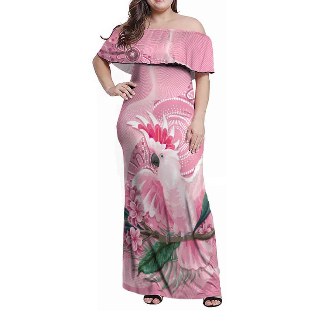 Pink Cockatoo Australia Family Matching Off Shoulder Maxi Dress and Hawaiian Shirt Aussie Cacatua Leadbeateri - Aboriginal Art