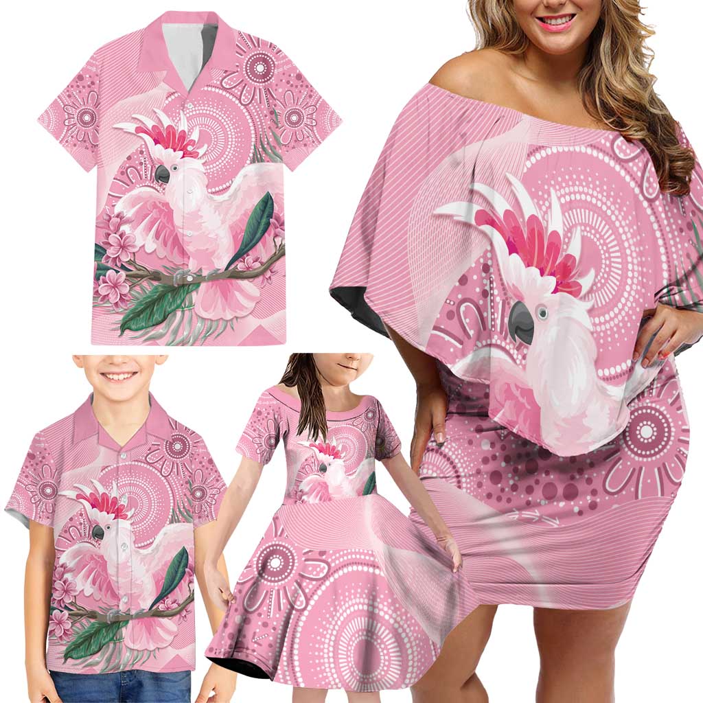 Pink Cockatoo Australia Family Matching Off Shoulder Short Dress and Hawaiian Shirt Aussie Cacatua Leadbeateri - Aboriginal Art