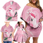 Pink Cockatoo Australia Family Matching Off Shoulder Short Dress and Hawaiian Shirt Aussie Cacatua Leadbeateri - Aboriginal Art