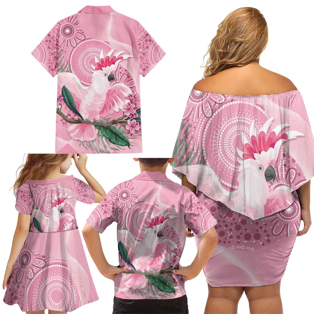 Pink Cockatoo Australia Family Matching Off Shoulder Short Dress and Hawaiian Shirt Aussie Cacatua Leadbeateri - Aboriginal Art