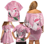 Pink Cockatoo Australia Family Matching Off Shoulder Short Dress and Hawaiian Shirt Aussie Cacatua Leadbeateri - Aboriginal Art