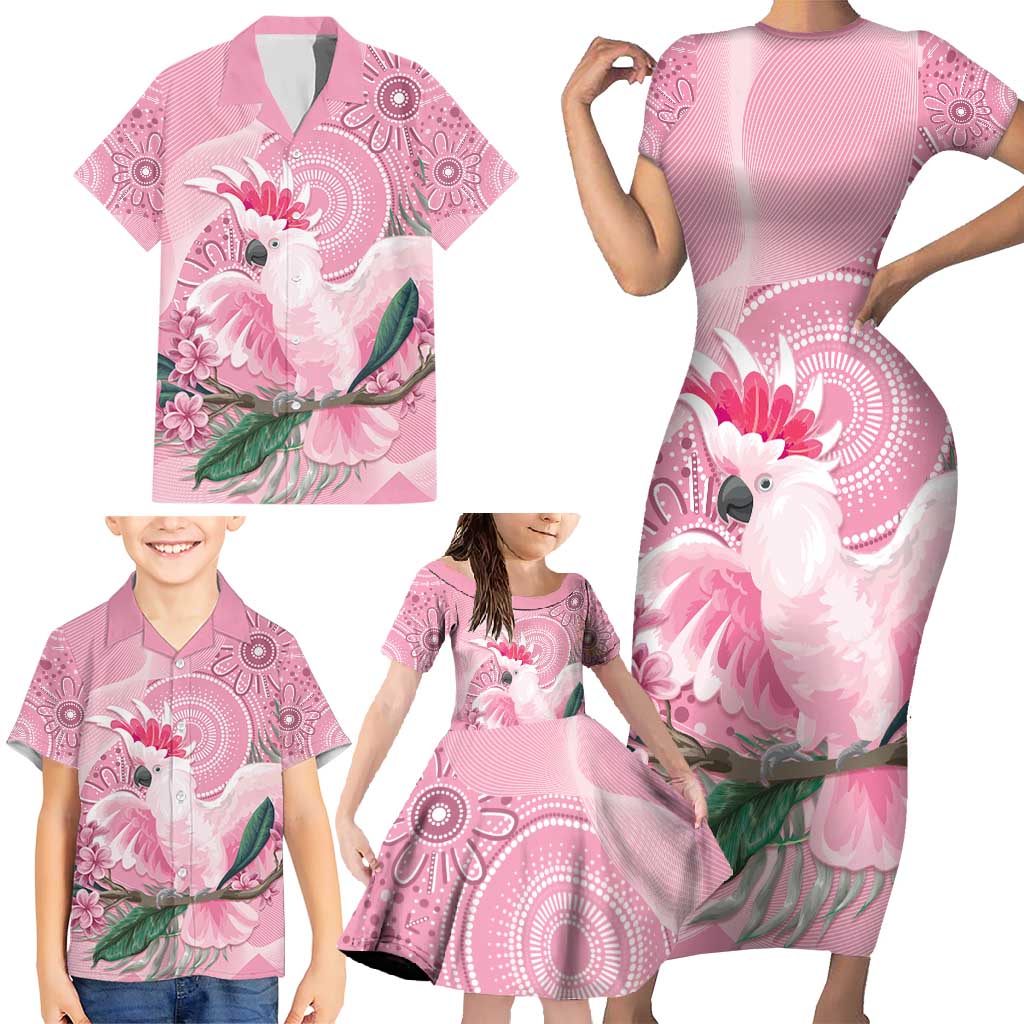 Pink Cockatoo Australia Family Matching Short Sleeve Bodycon Dress and Hawaiian Shirt Aussie Cacatua Leadbeateri - Aboriginal Art