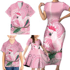 Pink Cockatoo Australia Family Matching Short Sleeve Bodycon Dress and Hawaiian Shirt Aussie Cacatua Leadbeateri - Aboriginal Art