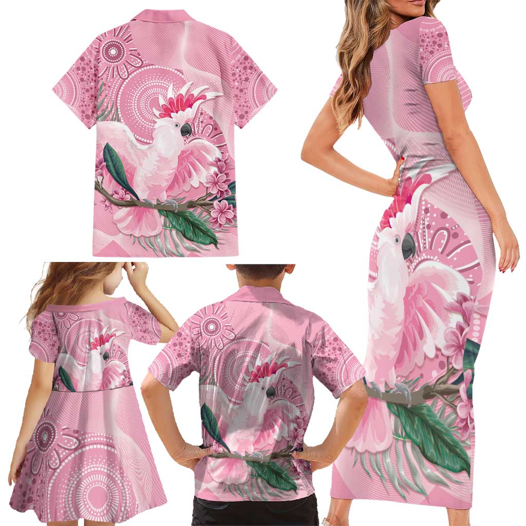 Pink Cockatoo Australia Family Matching Short Sleeve Bodycon Dress and Hawaiian Shirt Aussie Cacatua Leadbeateri - Aboriginal Art
