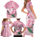Pink Cockatoo Australia Family Matching Short Sleeve Bodycon Dress and Hawaiian Shirt Aussie Cacatua Leadbeateri - Aboriginal Art
