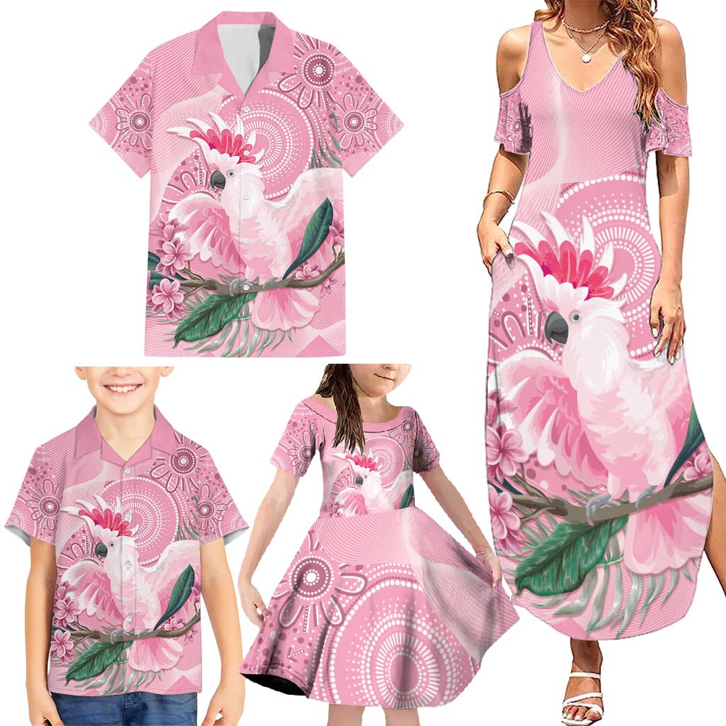 Pink Cockatoo Australia Family Matching Summer Maxi Dress and Hawaiian Shirt Aussie Cacatua Leadbeateri - Aboriginal Art