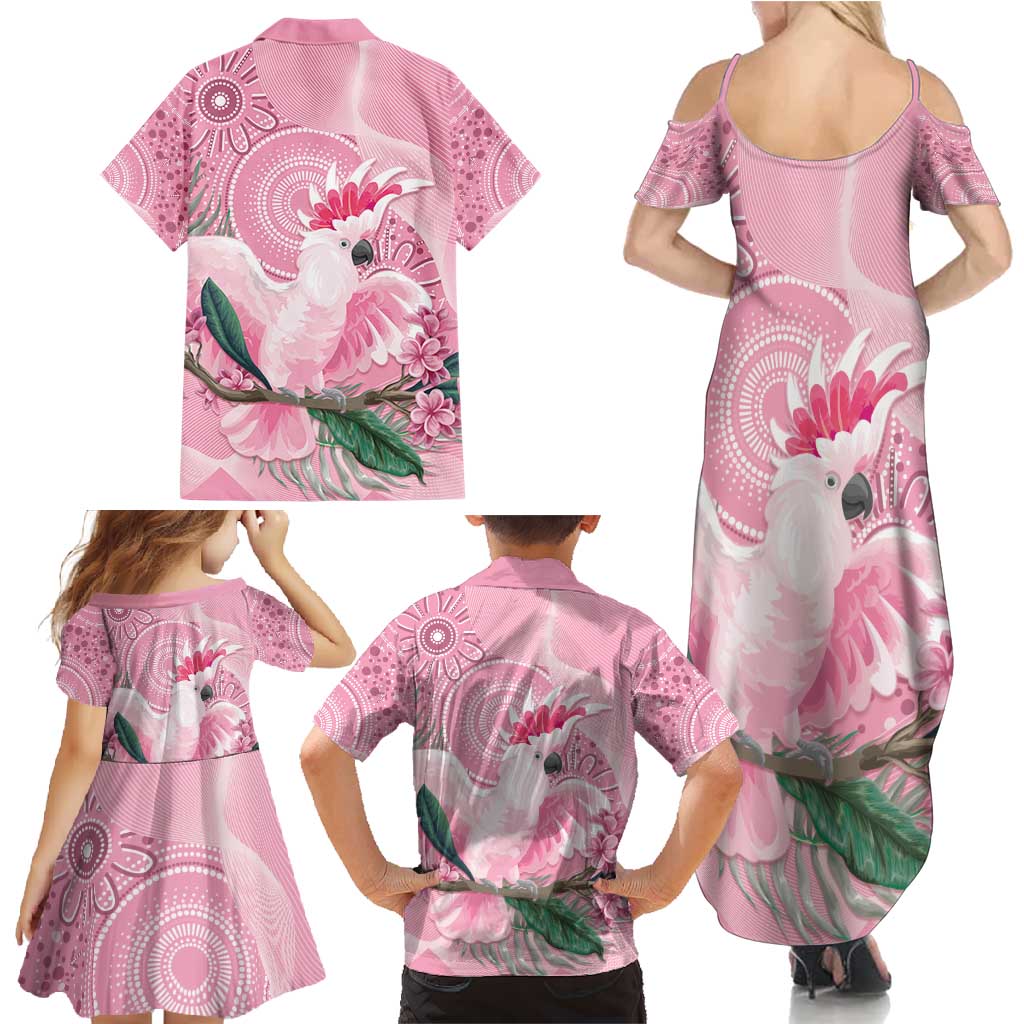 Pink Cockatoo Australia Family Matching Summer Maxi Dress and Hawaiian Shirt Aussie Cacatua Leadbeateri - Aboriginal Art