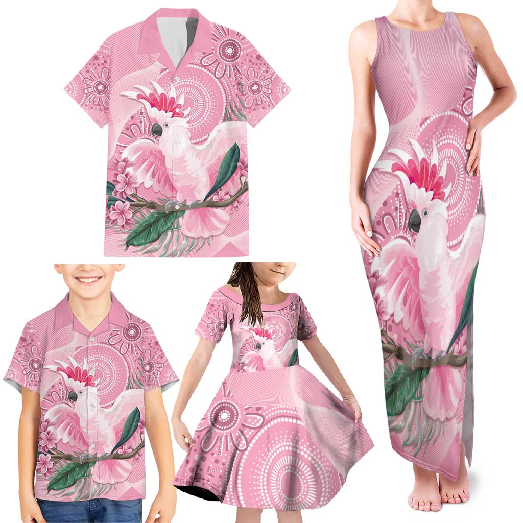 Pink Cockatoo Australia Family Matching Tank Maxi Dress and Hawaiian Shirt Aussie Cacatua Leadbeateri - Aboriginal Art