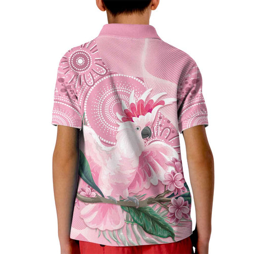 Pink Cockatoo Australia Kid Polo Shirt Aussie Cacatua Leadbeateri - Aboriginal Art