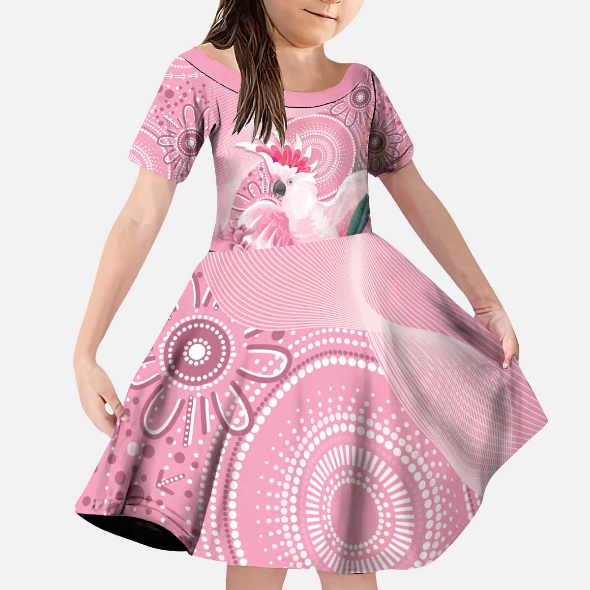 Pink Cockatoo Australia Kid Short Sleeve Dress Aussie Cacatua Leadbeateri - Aboriginal Art