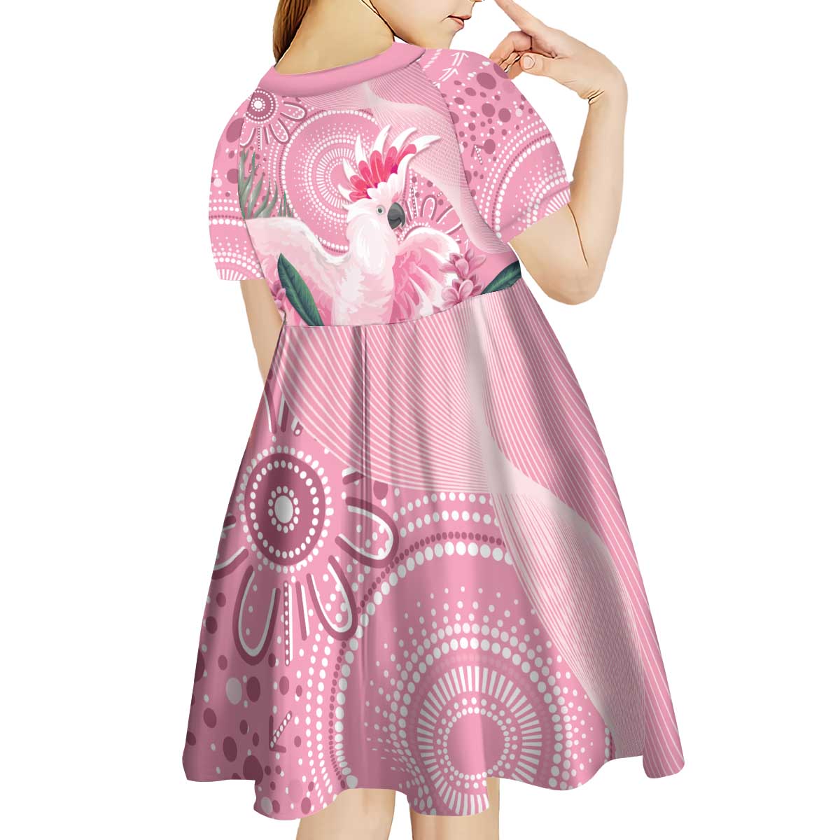 Pink Cockatoo Australia Kid Short Sleeve Dress Aussie Cacatua Leadbeateri - Aboriginal Art